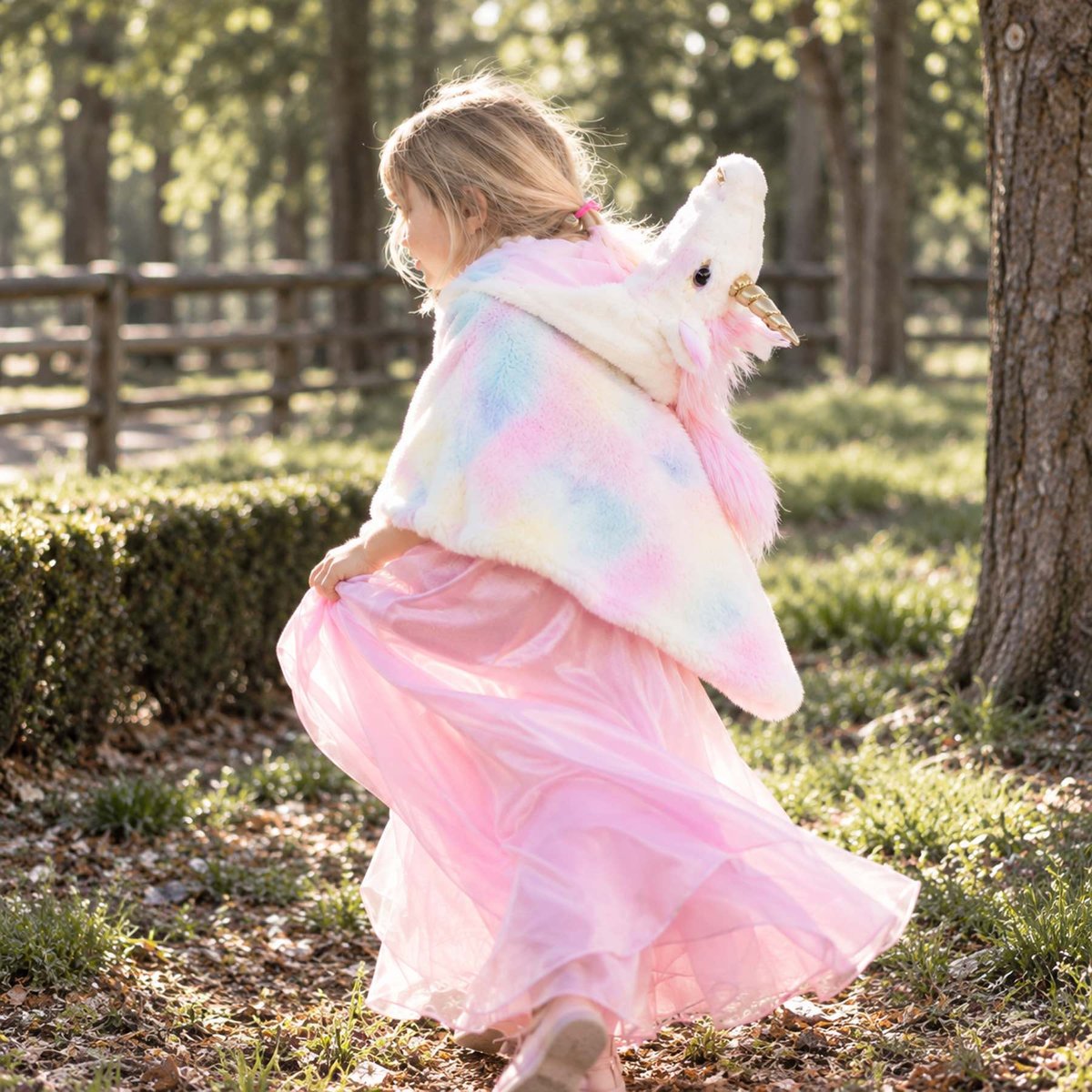 Déguisement enfant cape licorne arc en ciel super douce rose, GREAT PRETENDERS