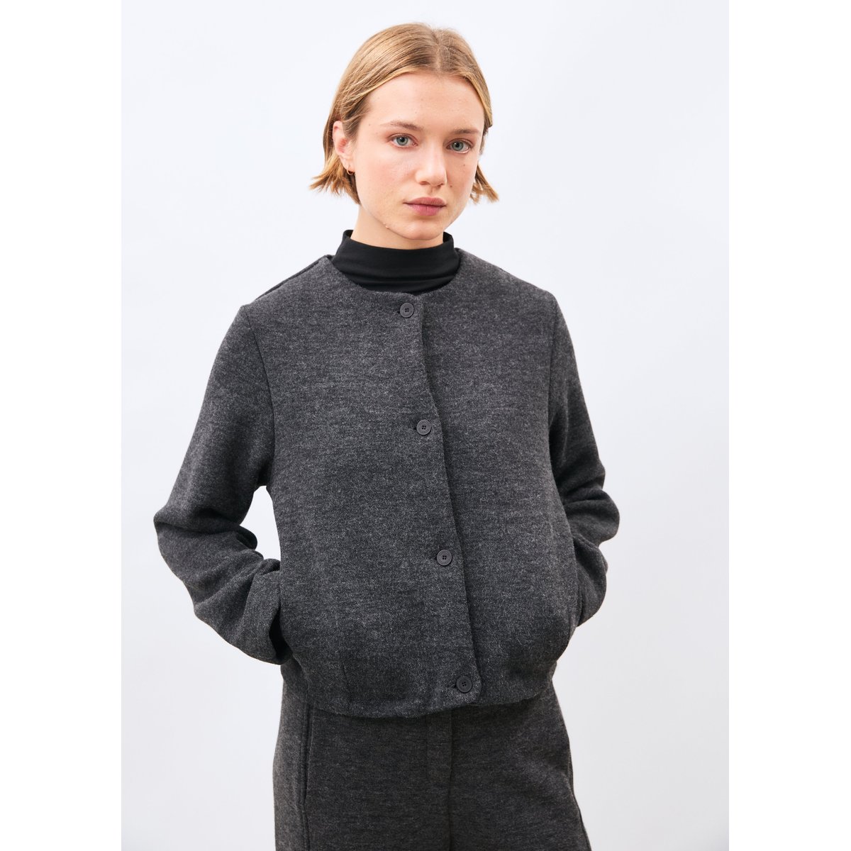 Veste courte en jersey noir/anthracite, HUMILITY