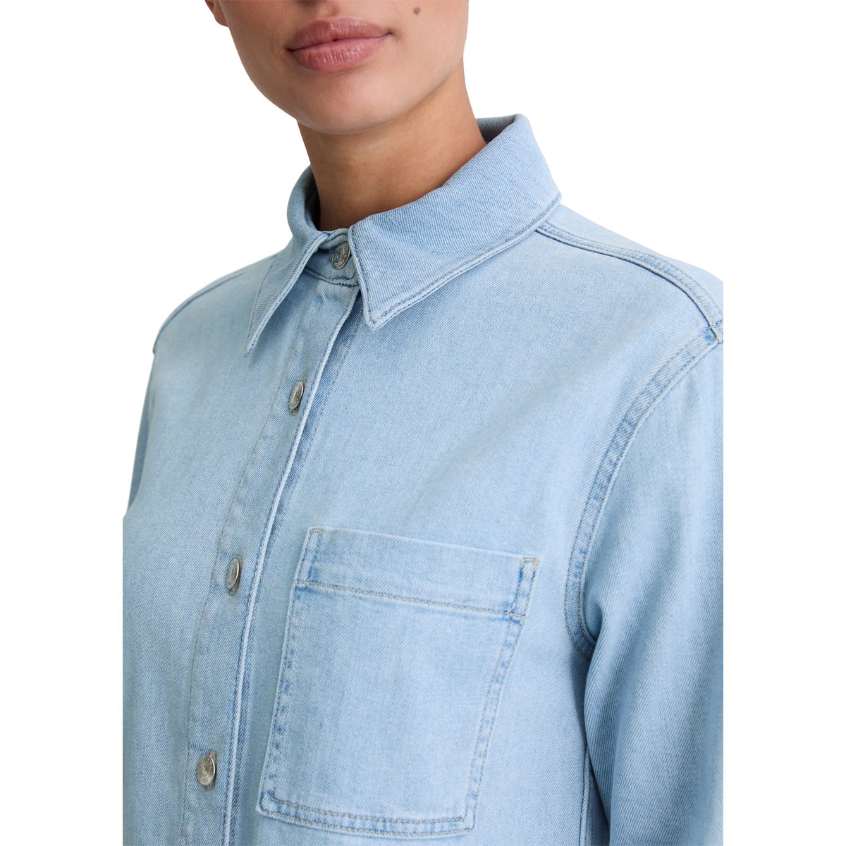 Chemise en jean regular en coton organique mélangé stretch bleu clair, MARC O'POLO
