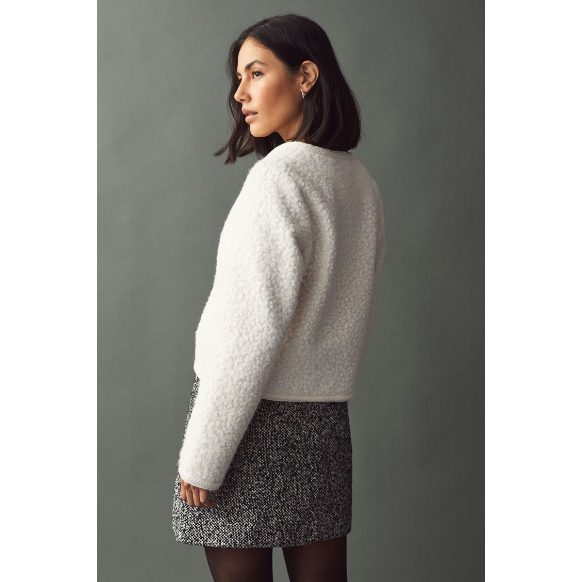 Veste à col v en tissu bouclé écru, NEXT