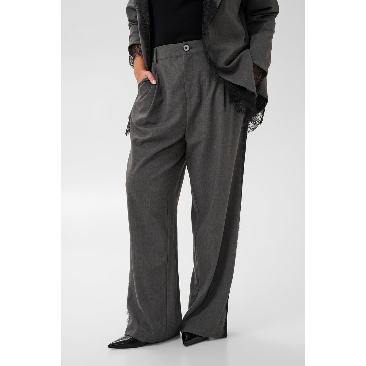 Pantalon de costume gris dark grey melange, KAFFE CURVE