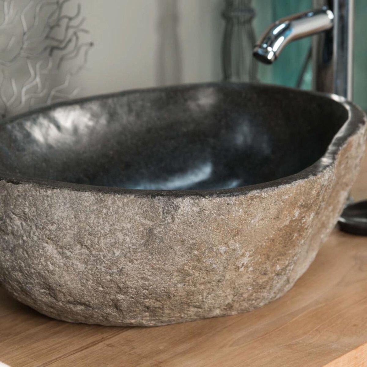 Vasque en pierre naturelle ovale galet de riviere 40 cm à poser gris, WANDA COLLECTION