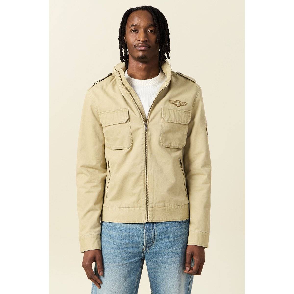 Blouson style biker zippé beige, BONOBO