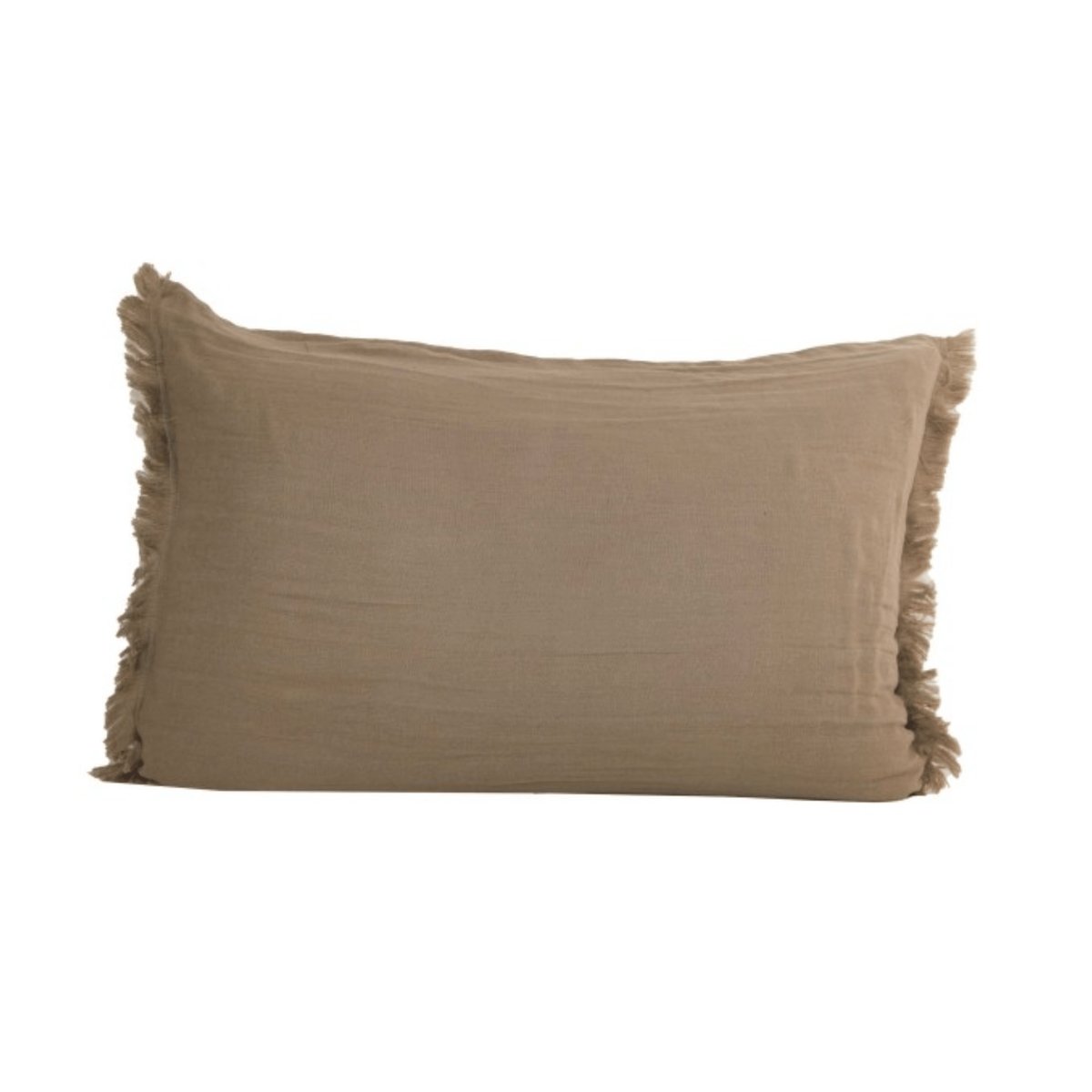 Coussin à franges en coton taupe, SUD ETOFFE