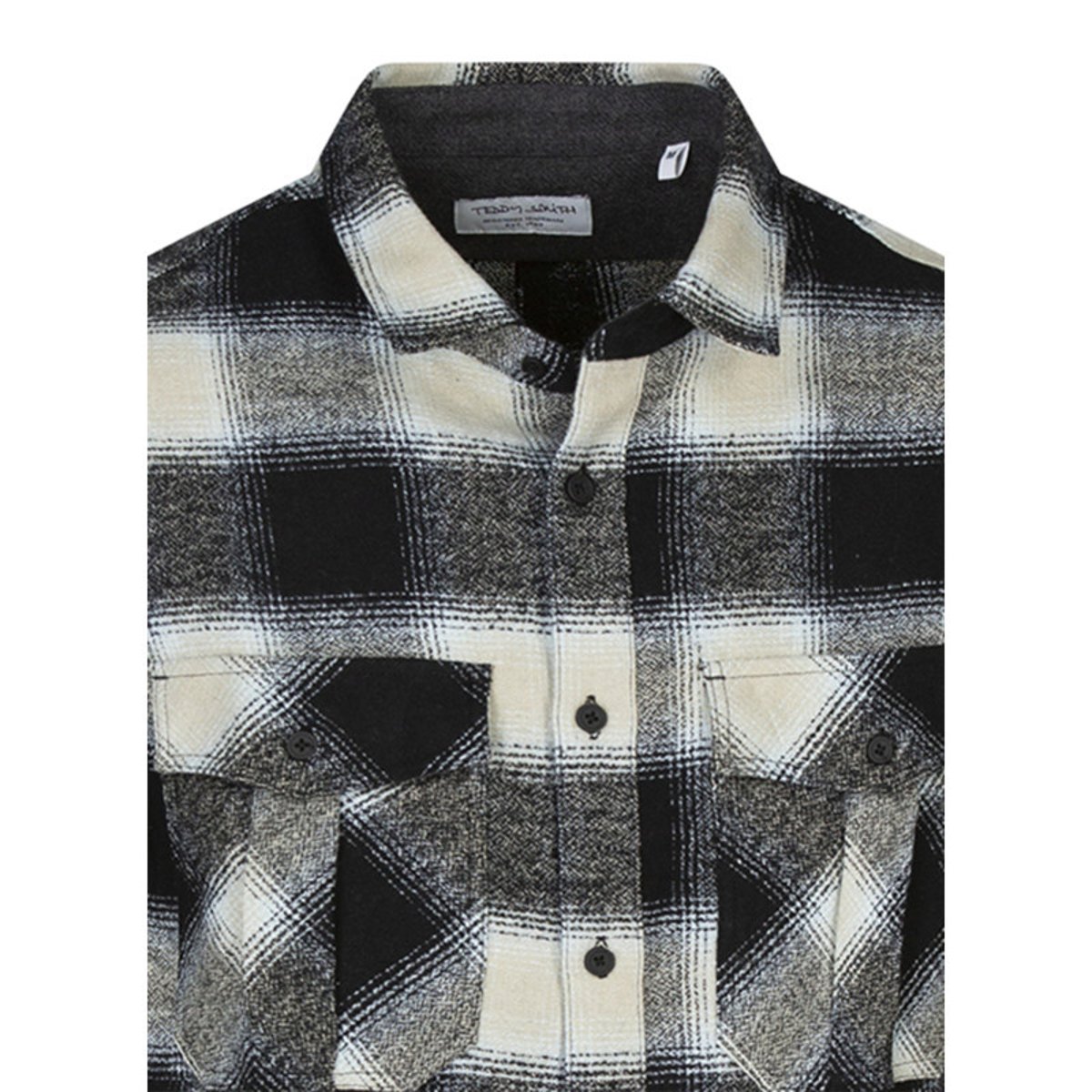 Chemise en coton noire à carreaux avec une fermeture boutonnée noire, TEDDY SMITH