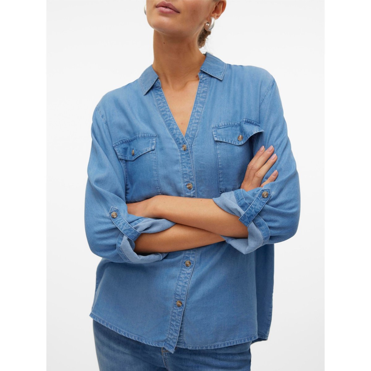 Chemise En Denim medium blue denim, VERO MODA