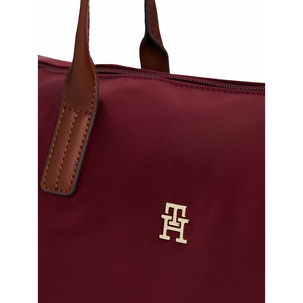 Tote Bag with Leather Details burgundy, TOMMY HILFIGER