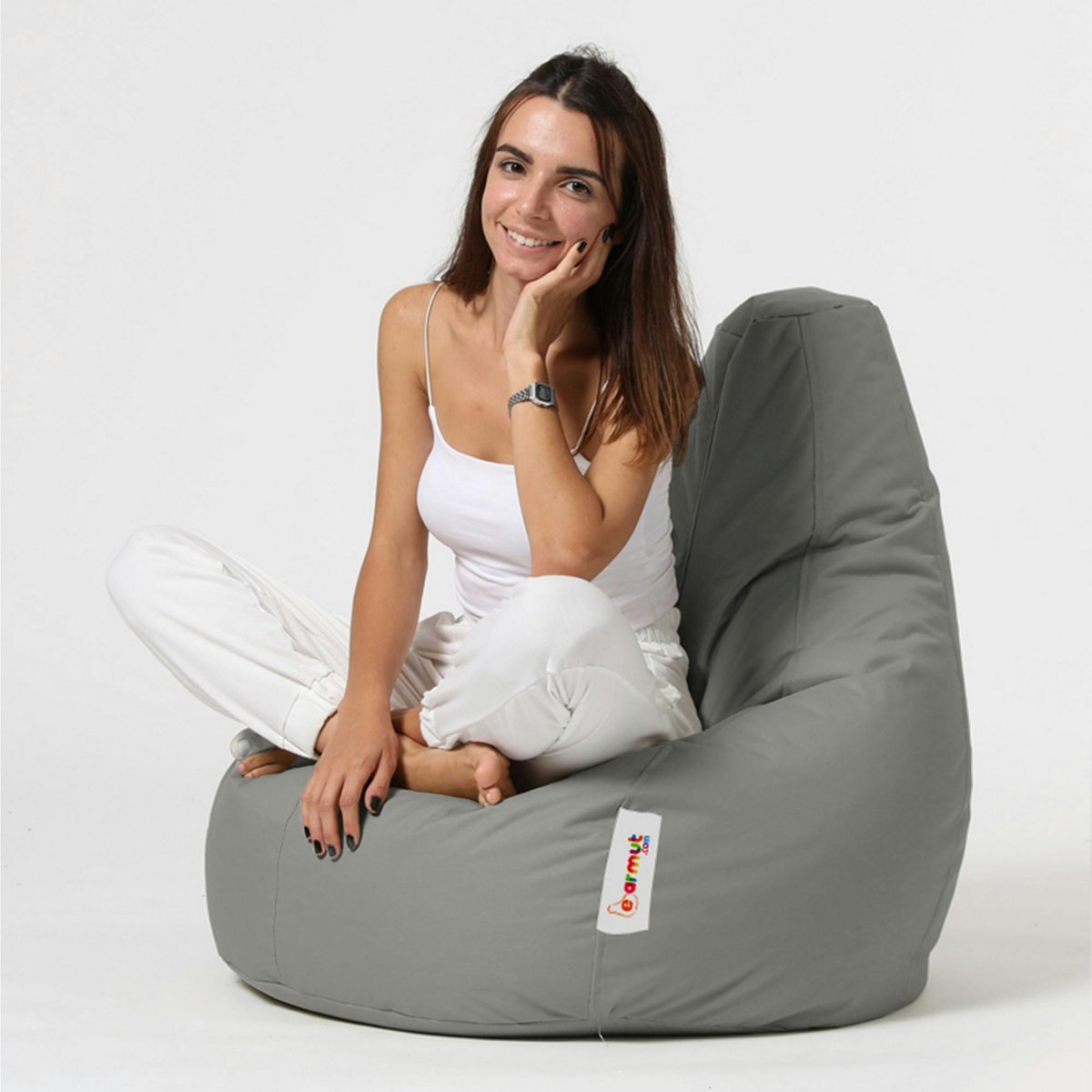 Pouf poire d'extérieur imperméable ARTA gris, PIER IMPORT