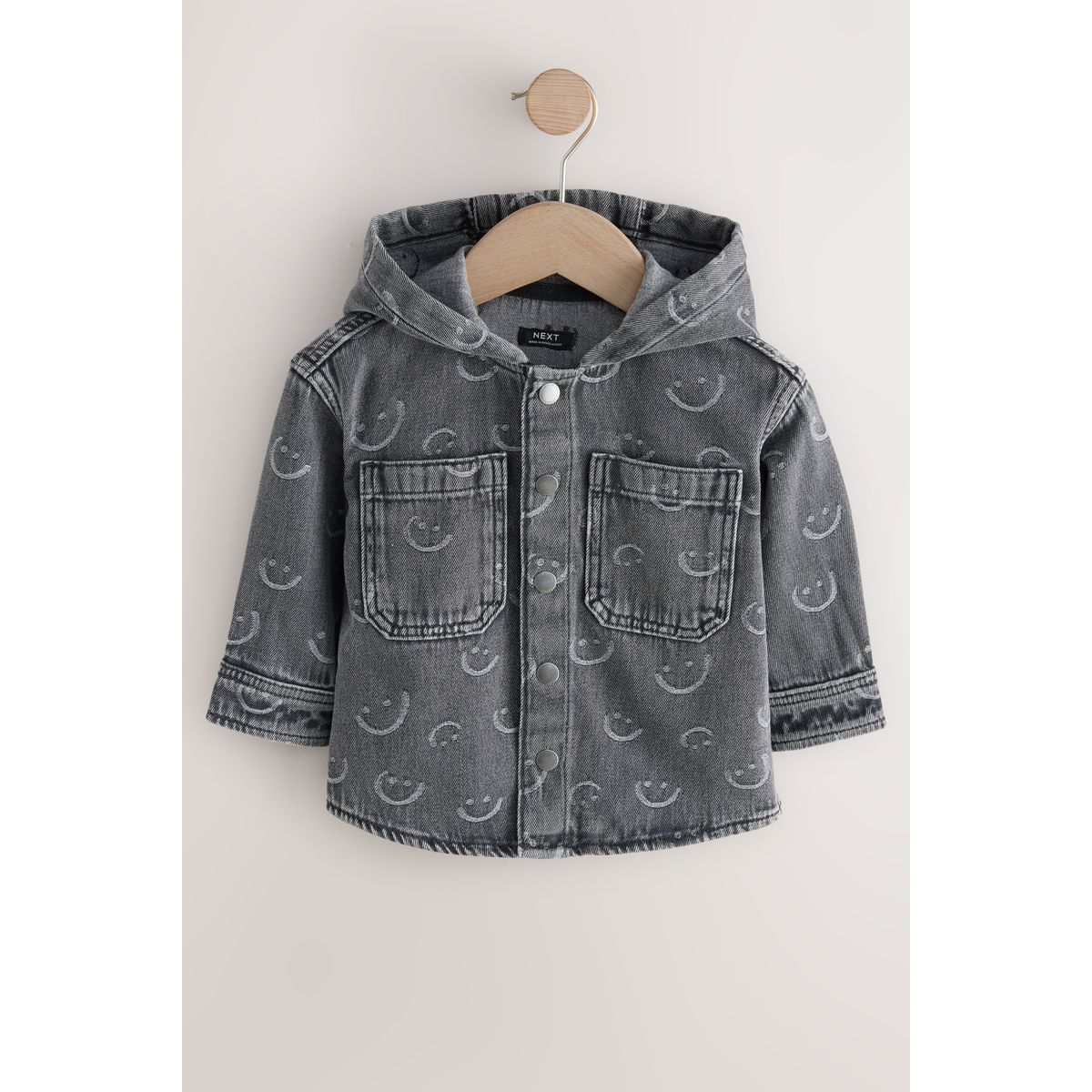 Surchemise en denim à capuche visage gris, NEXT