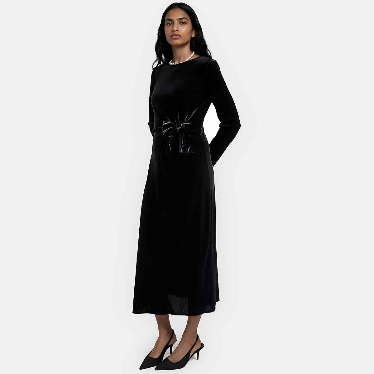 Robe longue, manches longues, en velours avec nœud noir, LA REDOUTE COLLECTIONS