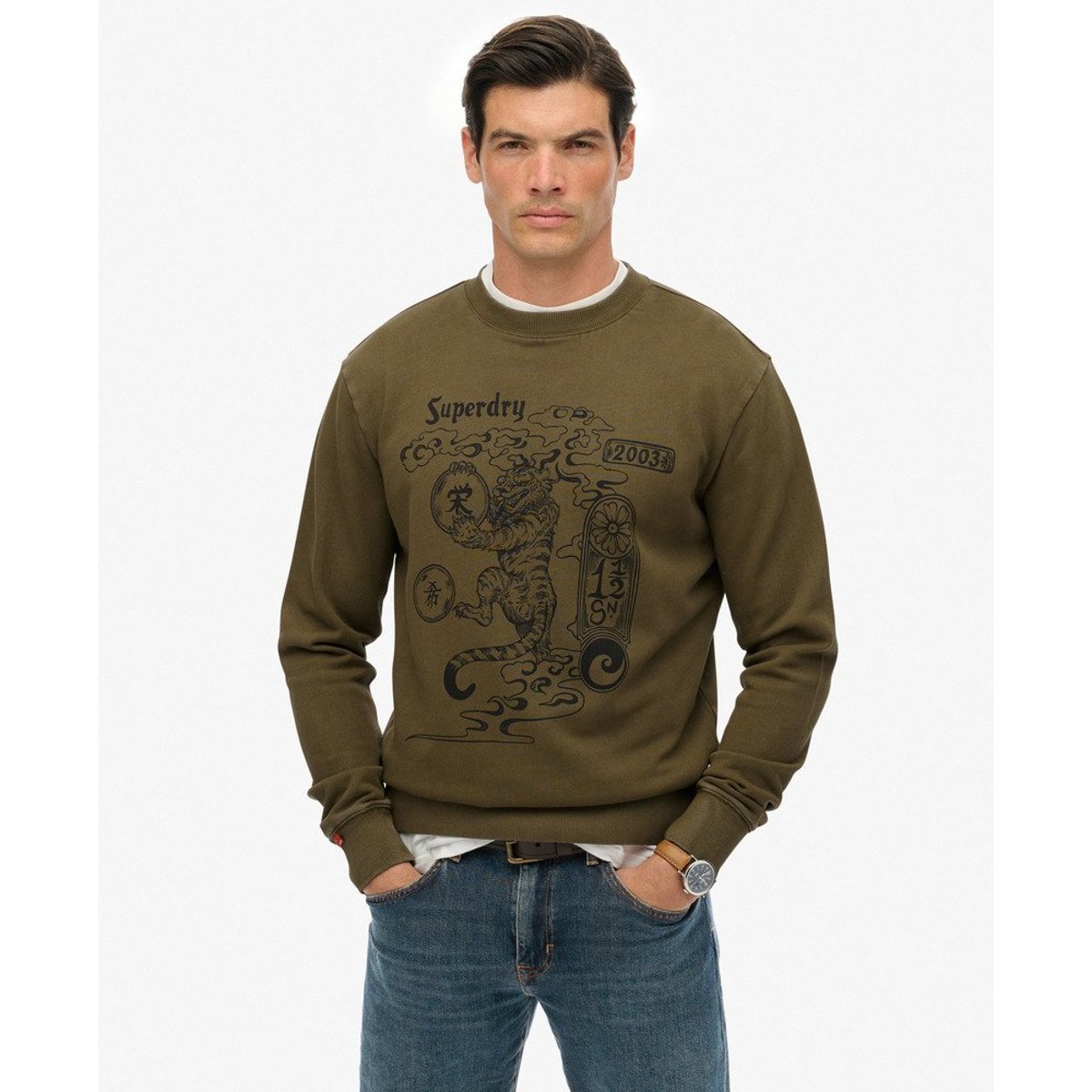 Sweat-shirt ample Tokyo Narrative olive foncé, SUPERDRY