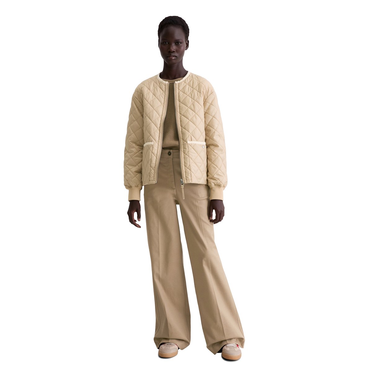 Veste matelassée sans col relaxed en polyester recyclé beige, MARC O'POLO