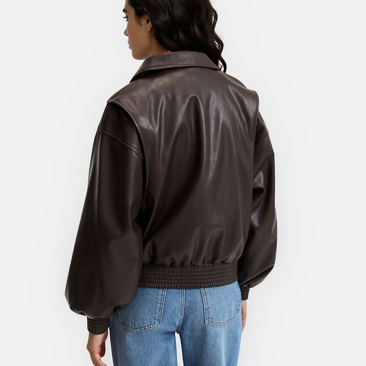 Faux Leather Short Zip-Up Mid-Season Jacket chocolate brown, LA REDOUTE COLLECTIONS