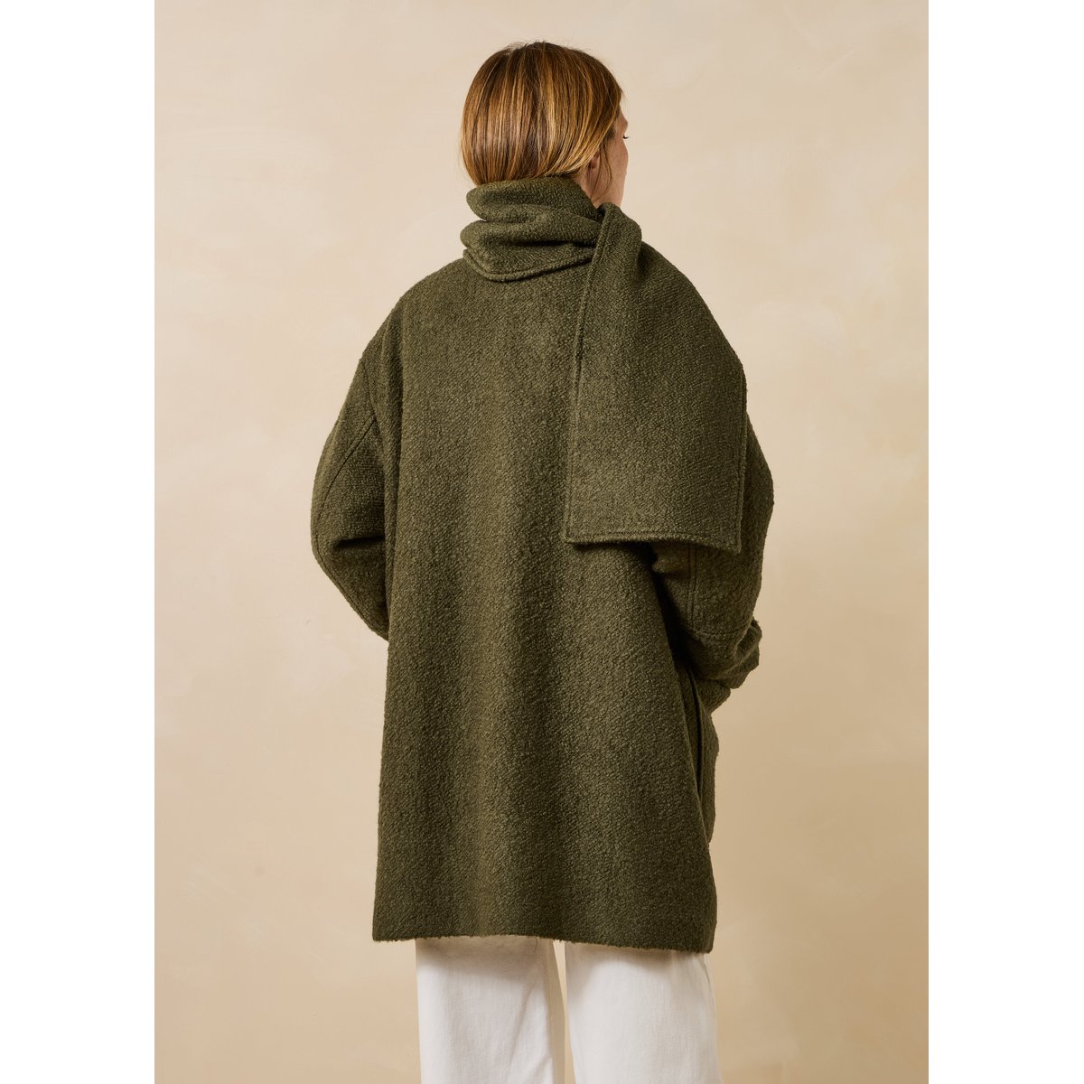 Manteau col montant en laine kaki, LA FEE MARABOUTEE
