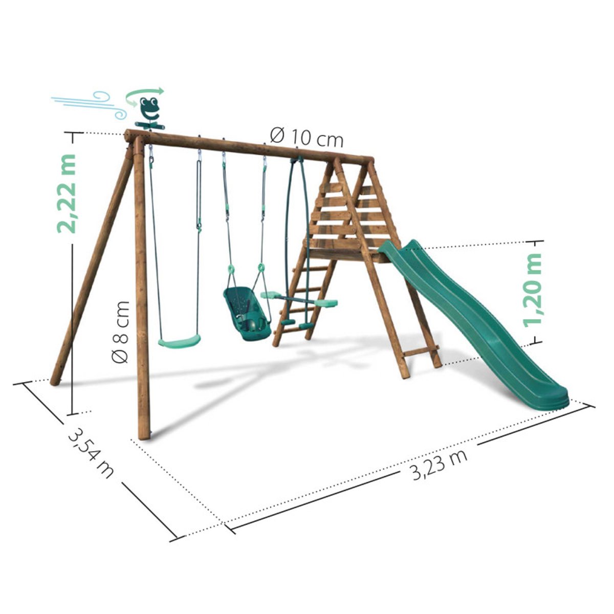 Portique en bois 3 agrès et toboggan TULIPE marron, SOULET