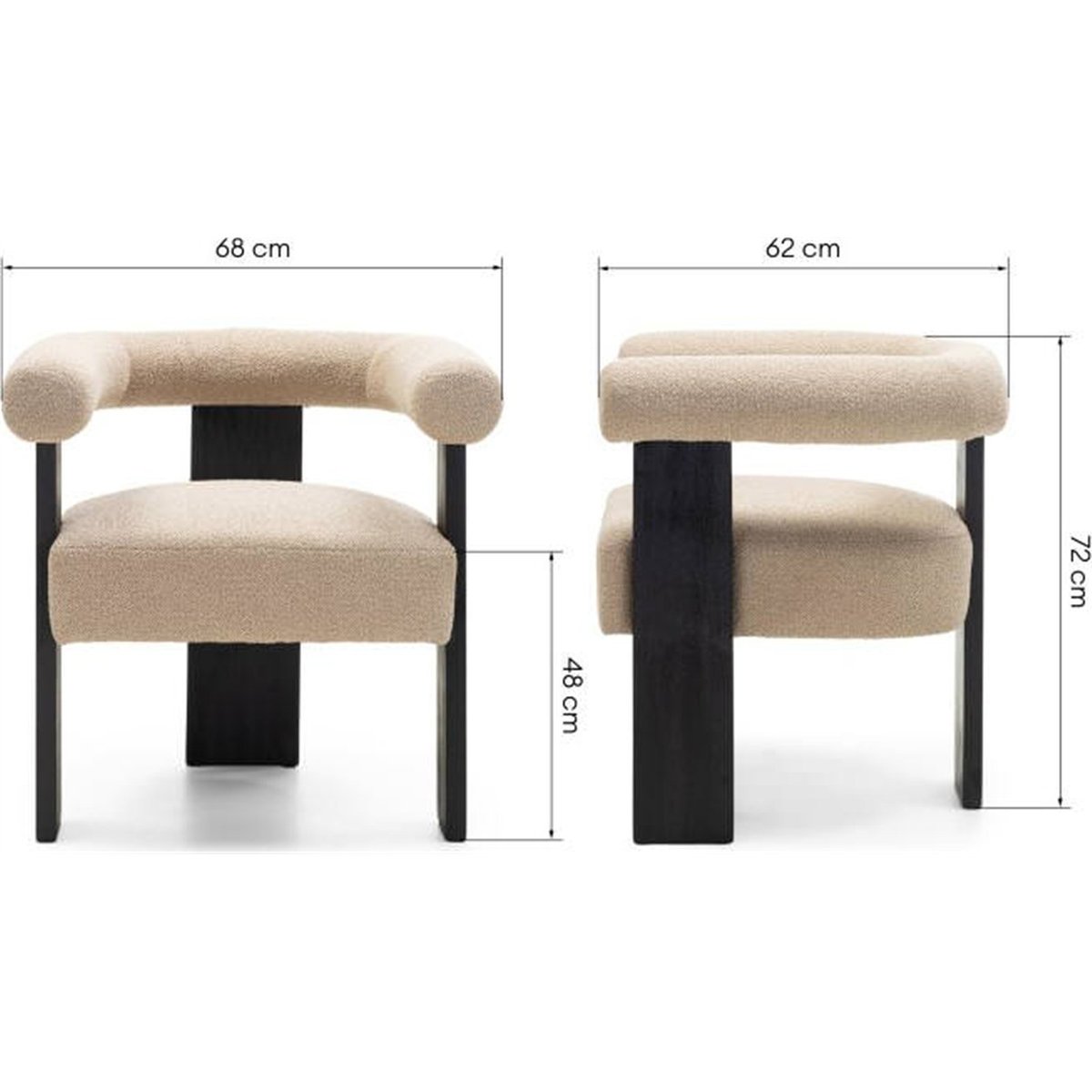 Chaise tapissée collection MARGARET, Bois beige clair, noir et détail doré, RECOLLECTION
