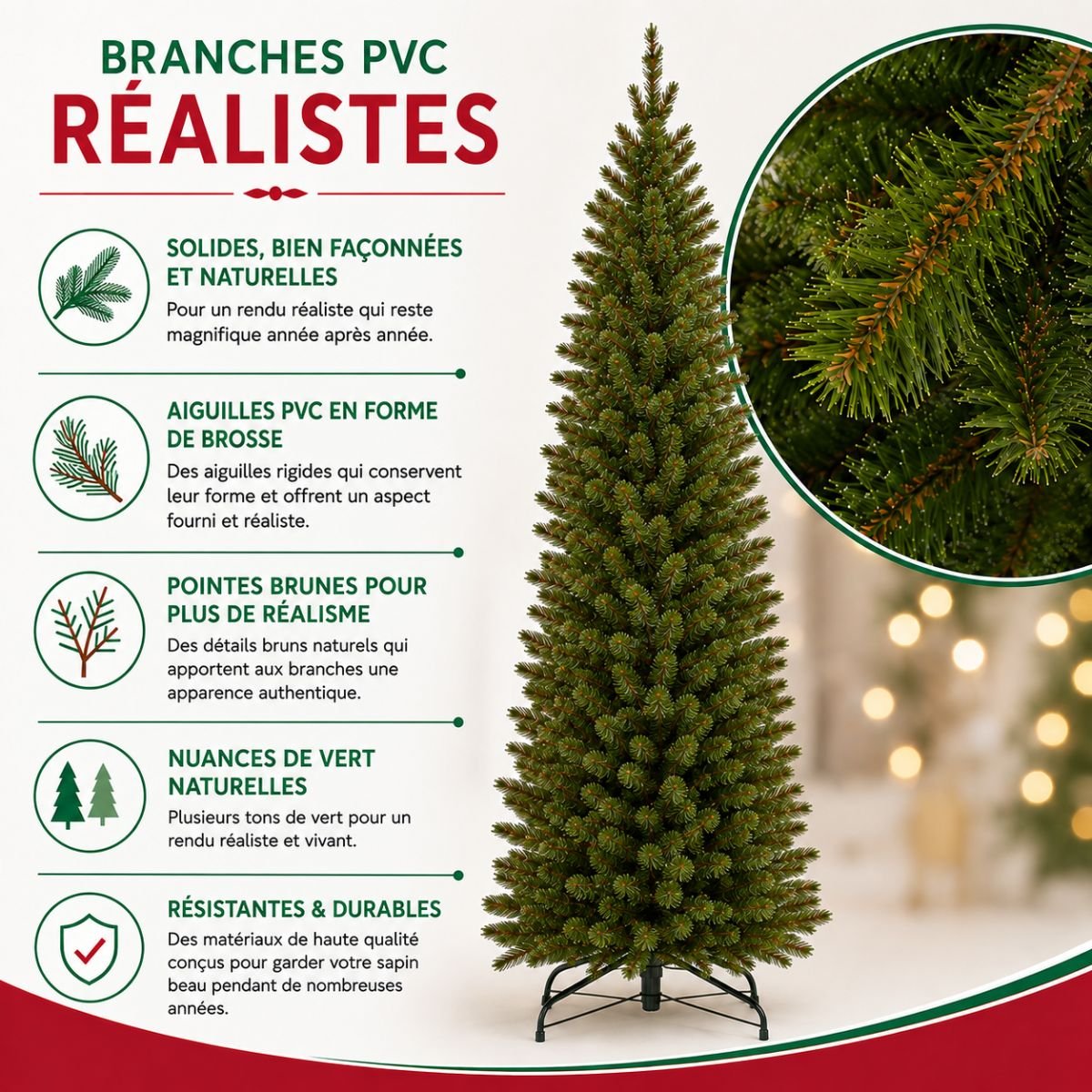 Sapin de Noël artificiel étroit H185 cm BRISTLECONE vert, TRIUMPH TREE