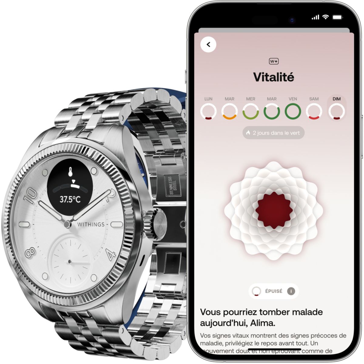 Montre santé Scanwatch Nova Brilliant 39mm Titanium gris, WITHINGS