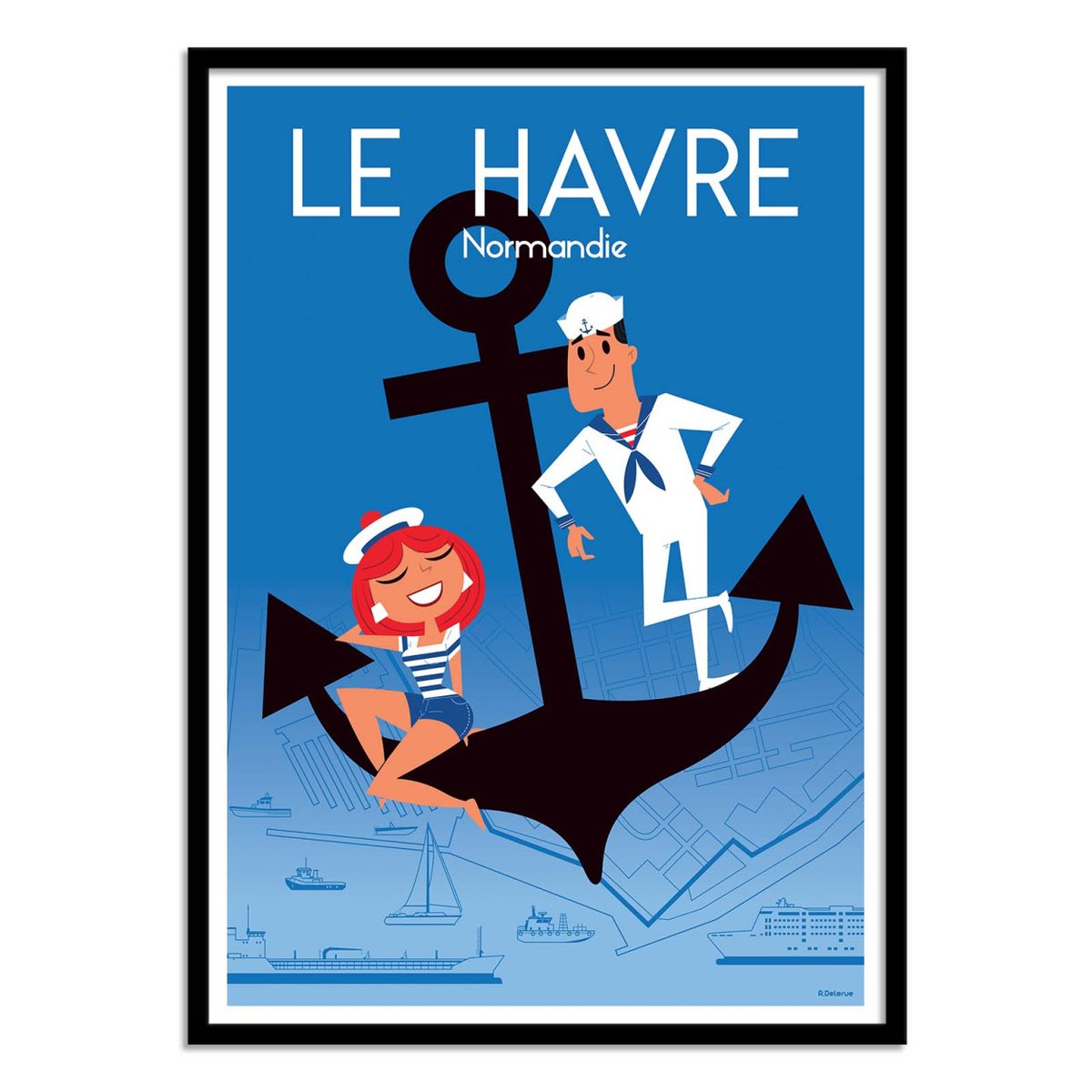 Affiche d'art - Le Havre Normandie V2 - Raphael Delerue bleu, WALL EDITIONS