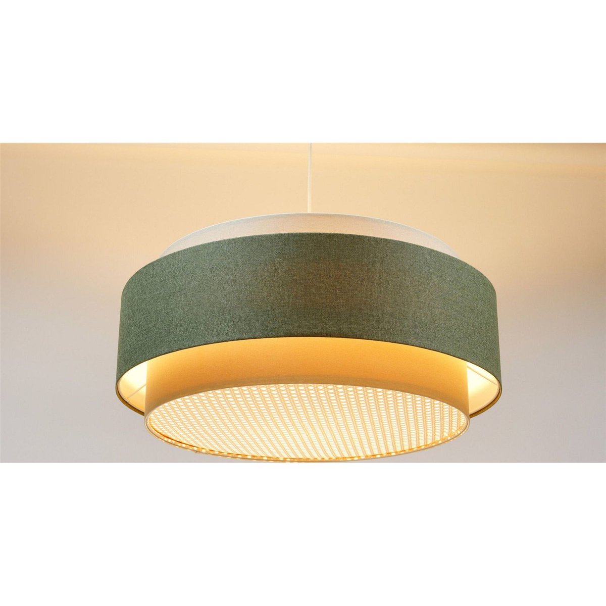 Suspension en tissu et rotin, BOHO ELEGANT beige crème et rotin naturel, BPS KONCEPT