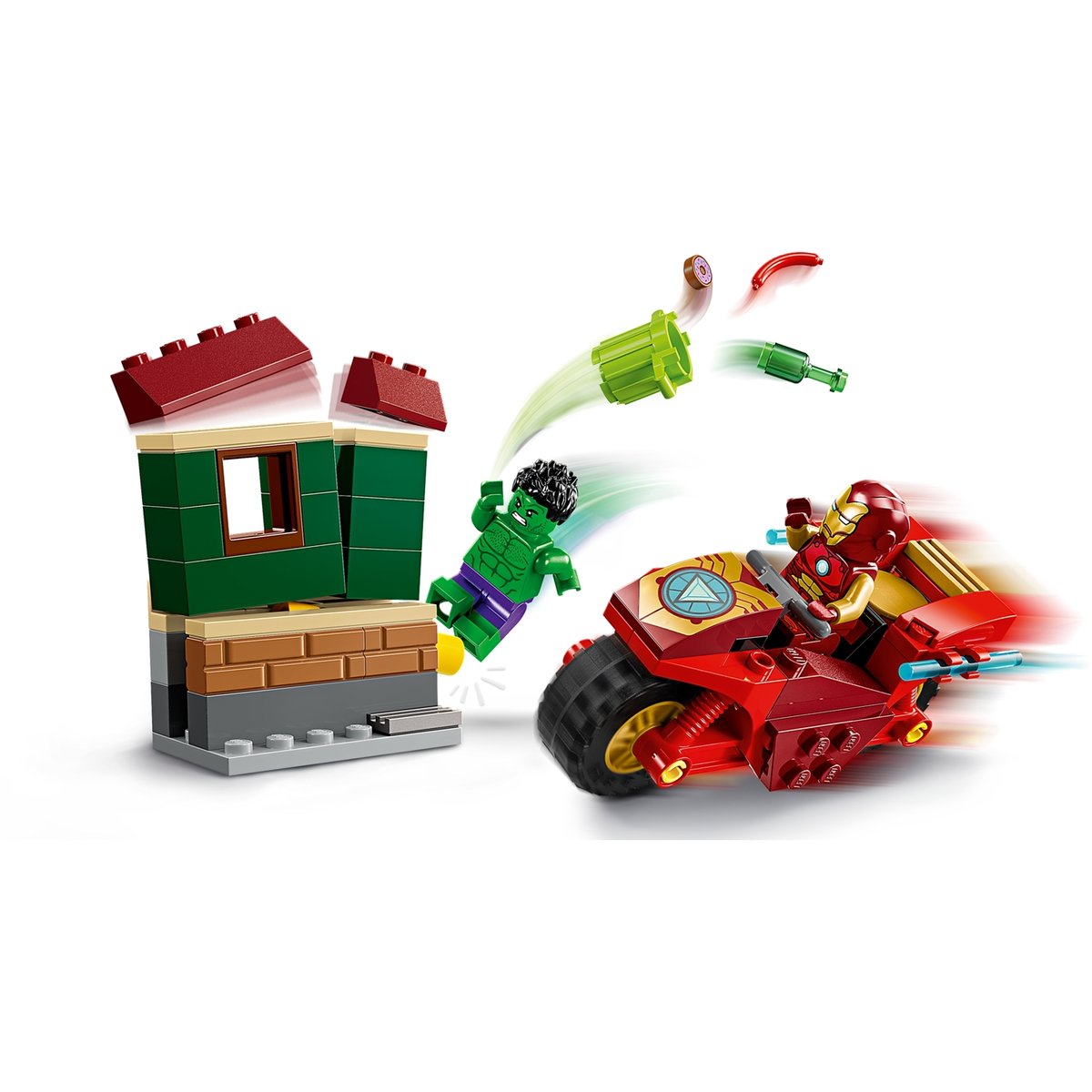 Iron Man avec une moto et Hulk multicolore, LEGO