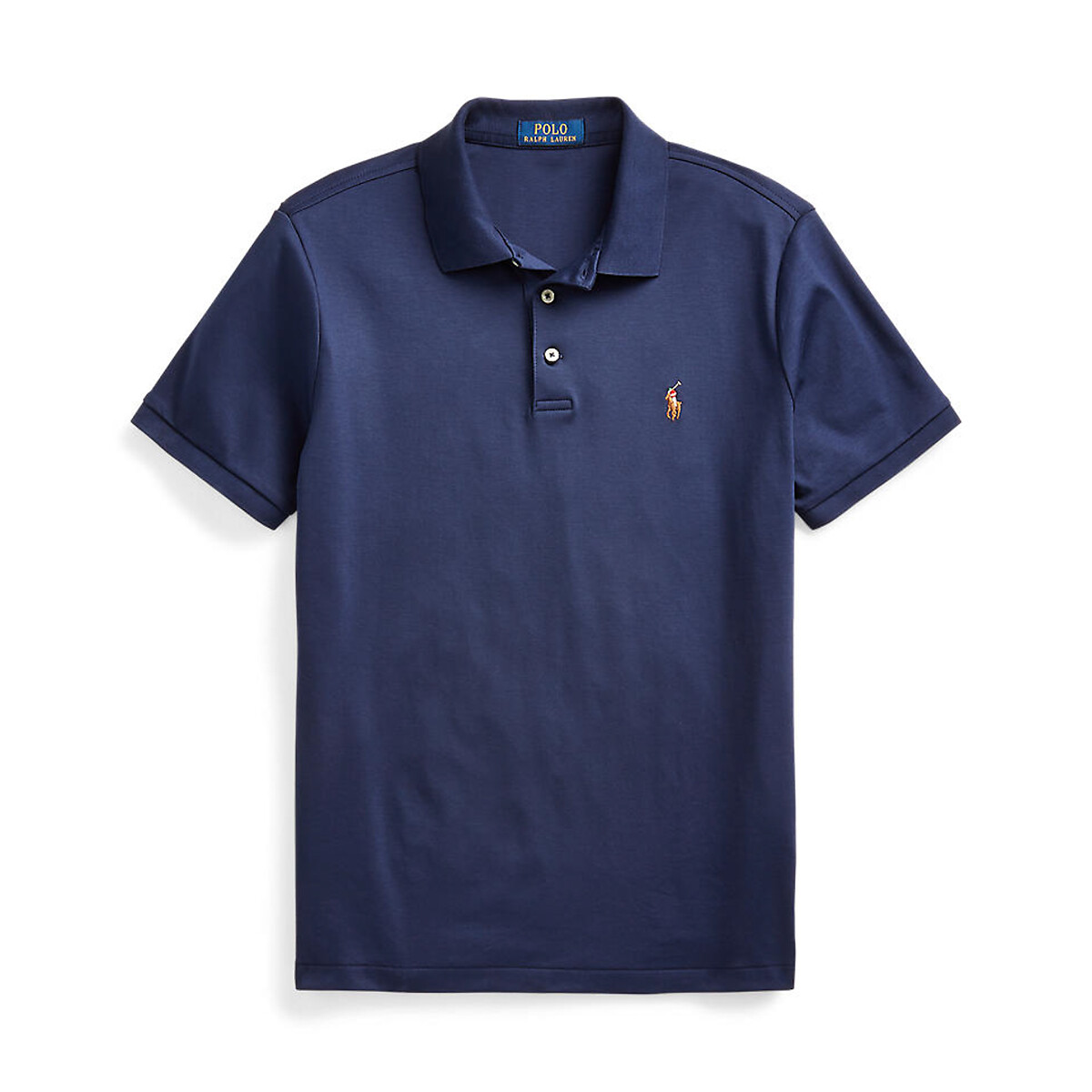 Polo direito custom fit, em malha interlock marinho, POLO RALPH LAUREN