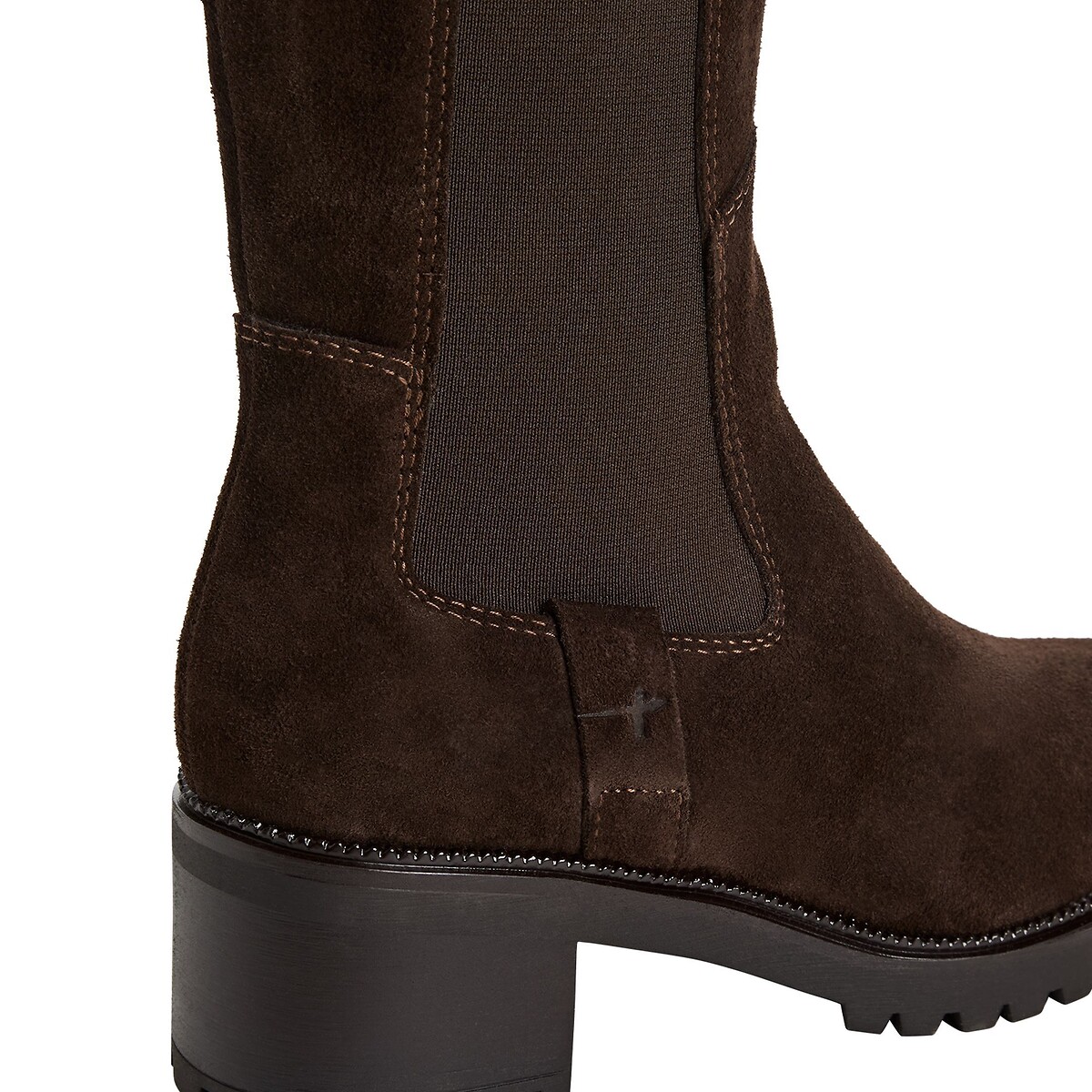 Stivali piatti in pelle scamosciata marrone scuro, TAMARIS
