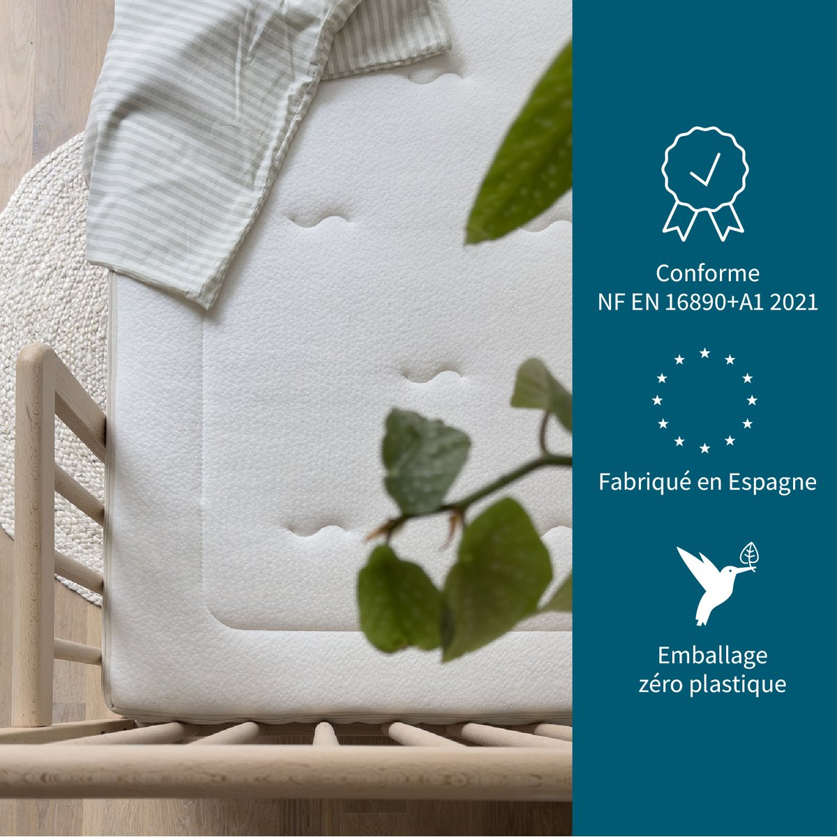 Matelas Bébé CHANVRENATURA® blanc, KADOLIS