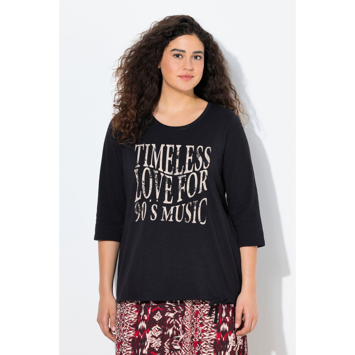 T-shirt à col rond et manches 3/4 noir, ULLA POPKEN
