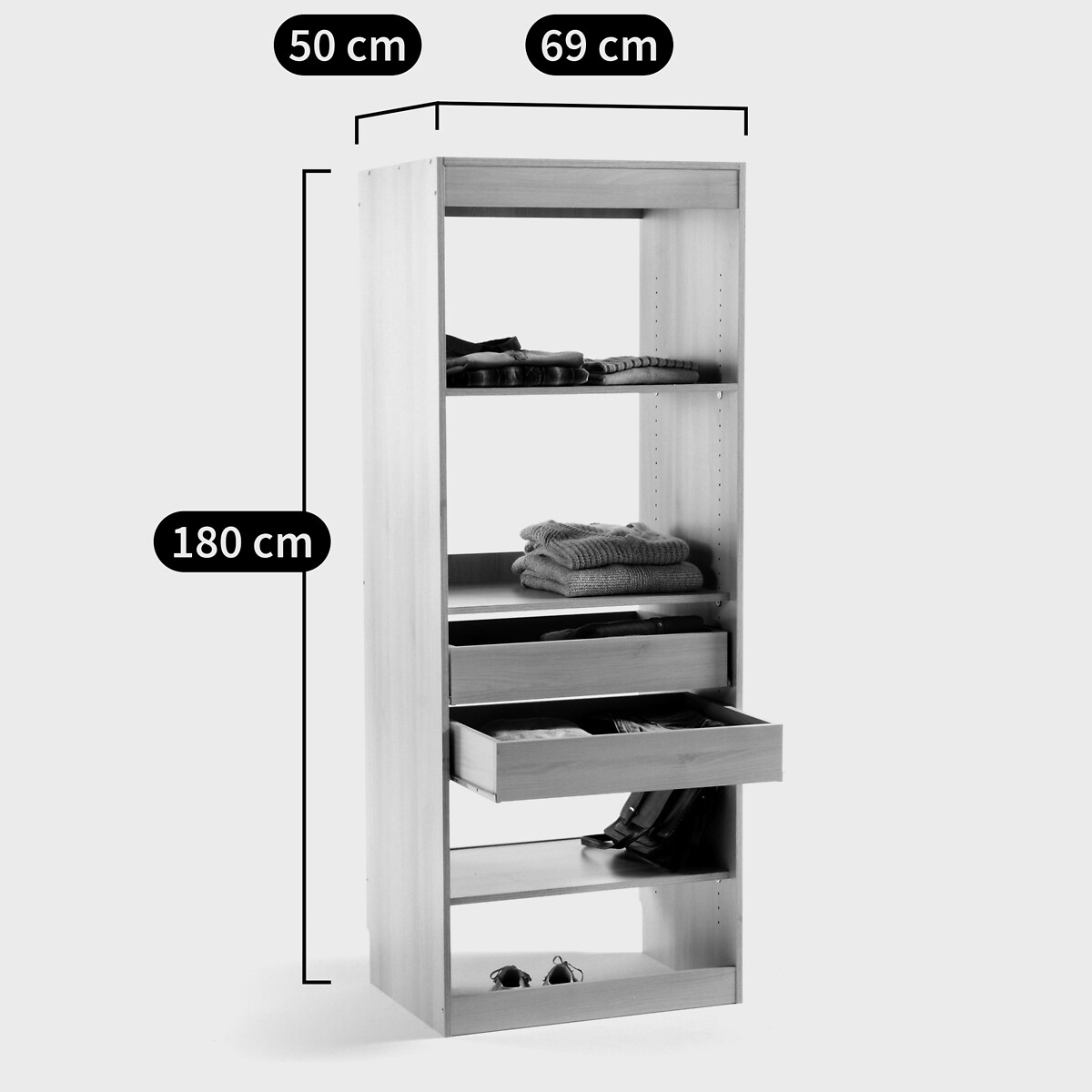 Module dressing, 3 tablettes et 2 tiroirs Build blanc, LA REDOUTE INTERIEURS
