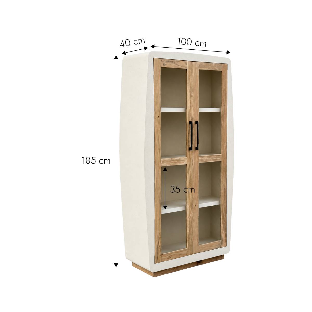 Vitrine en bois effet béton et bois d'acacia DALVA blanc, MADE IN MEUBLES