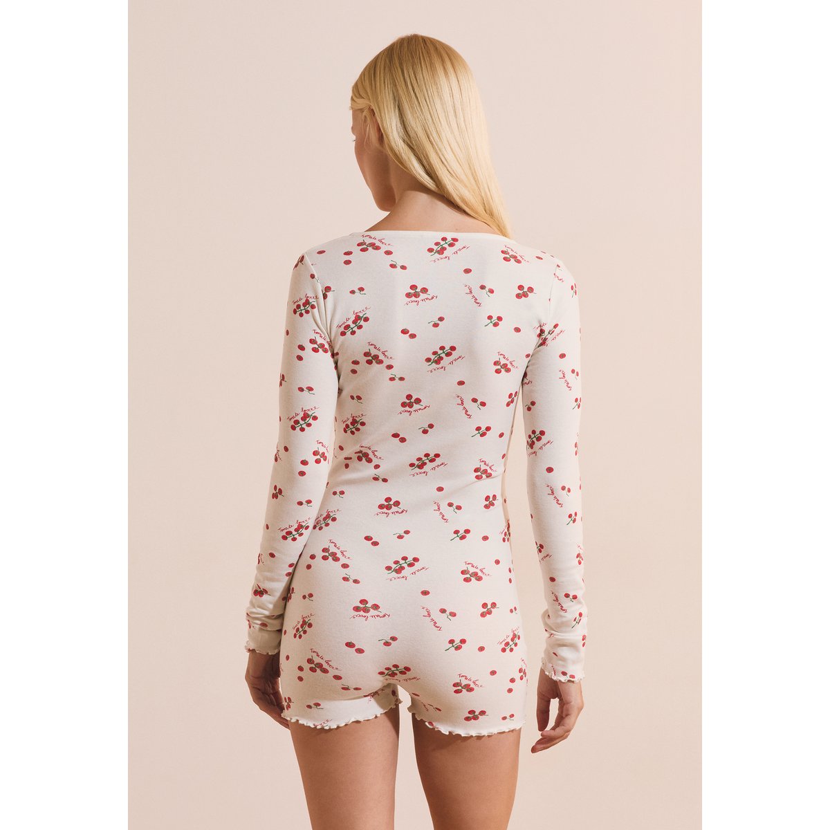 Combishort de pyjama en coton à motifs tomates TIGE blanc, ETAM