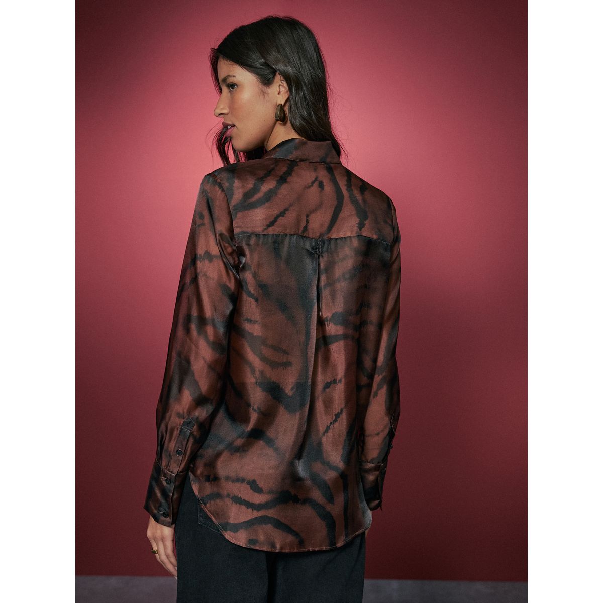 Chemise transparente à manches longues imprimé zèbre marron/orange, NEXT