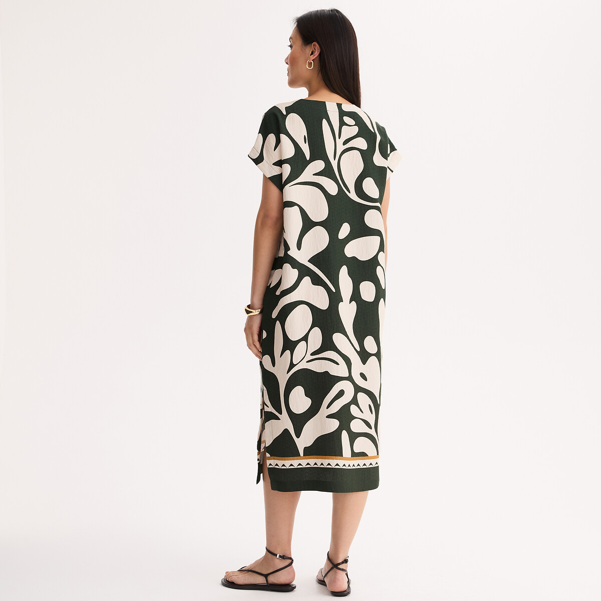 Vestido de comprimento midi com estampado gráfico e mangas curtas estampado verde, ANNE WEYBURN