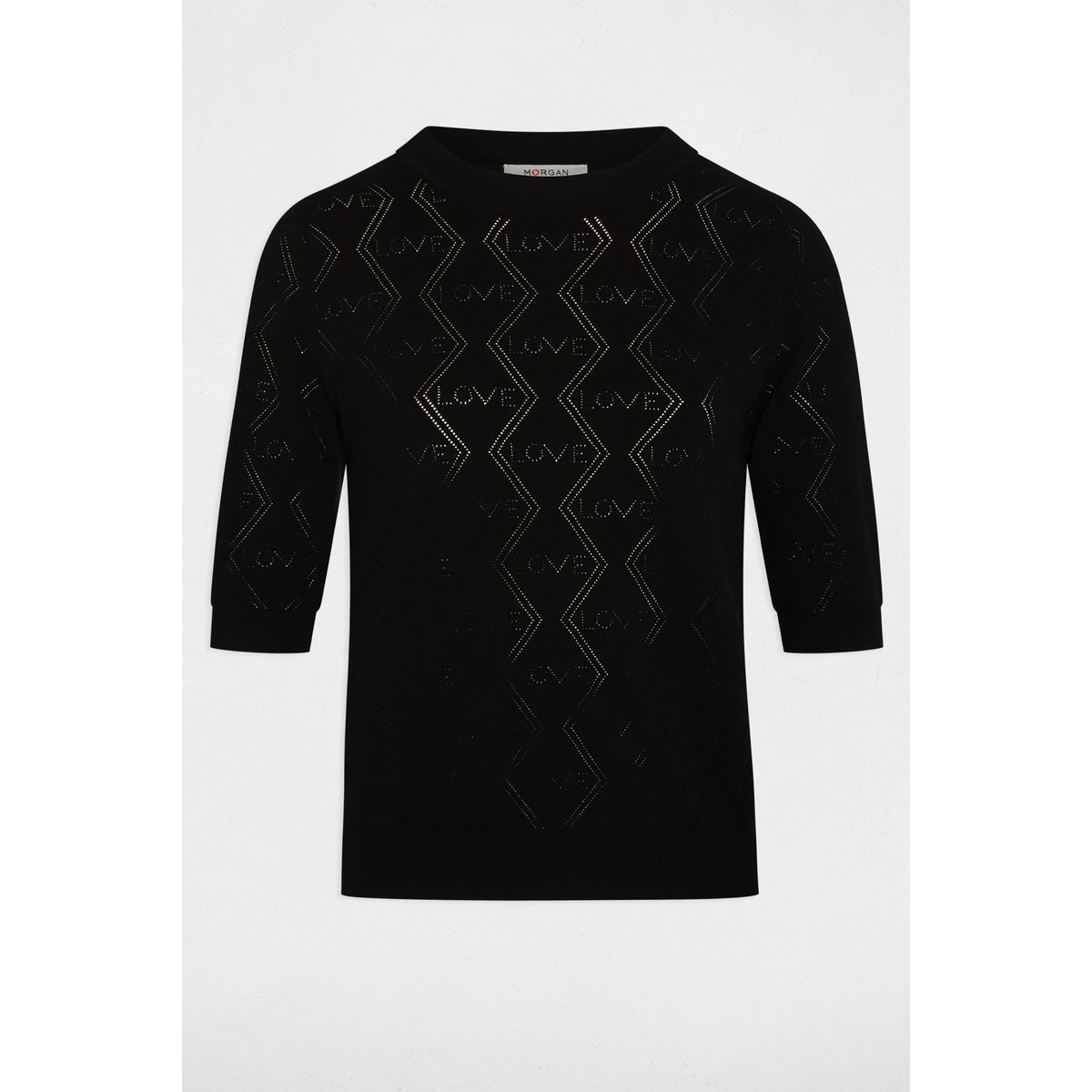 Pull ajouré manches 3/4 noir, MORGAN