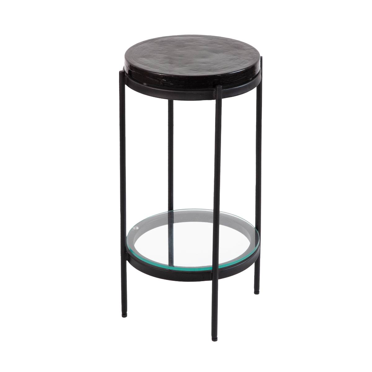 Bout de canapé en métal et verre rond LISE gris, MADE IN MEUBLES 