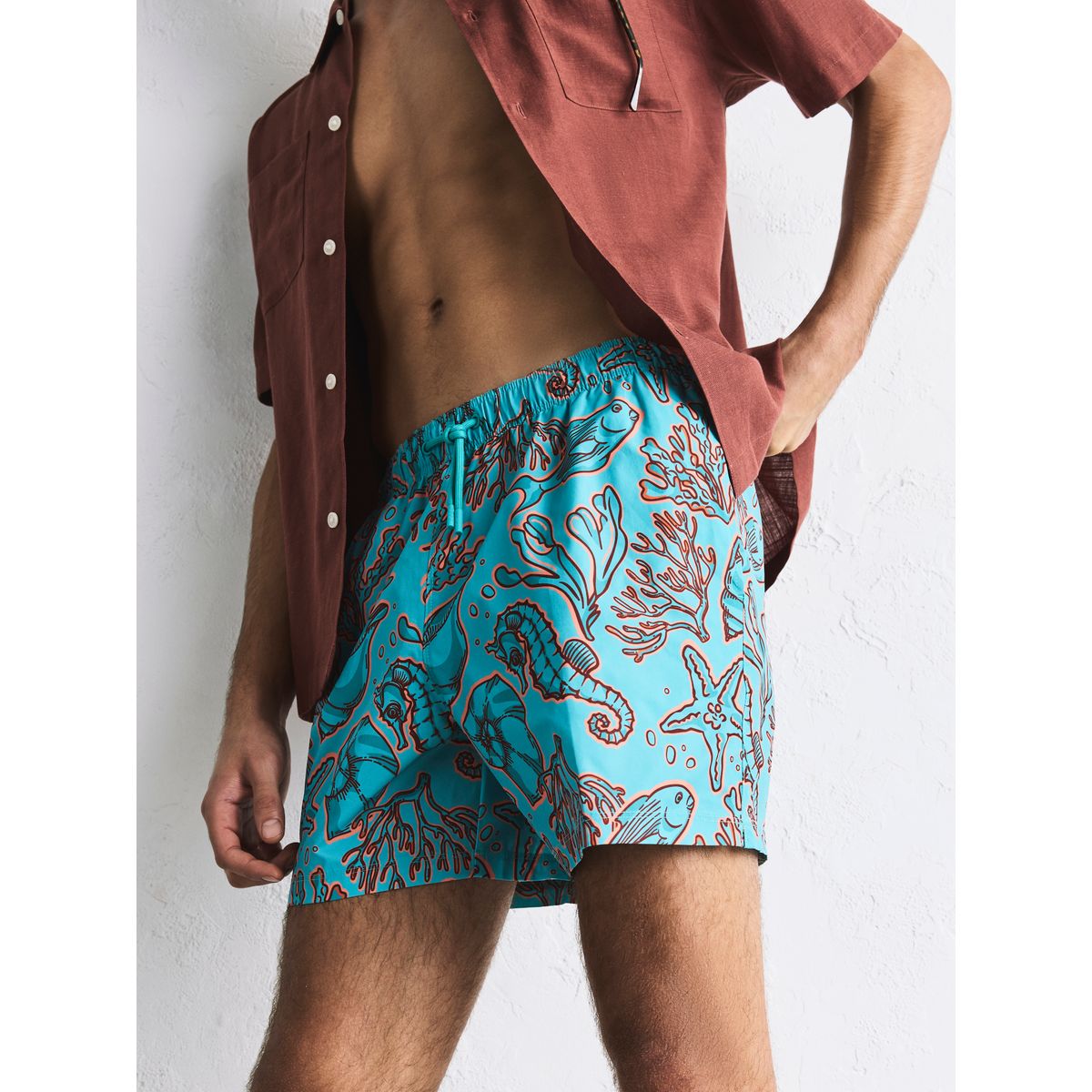 Short de bain à imprimé corail et coquillage bleu turquoise/orange, NEXT
