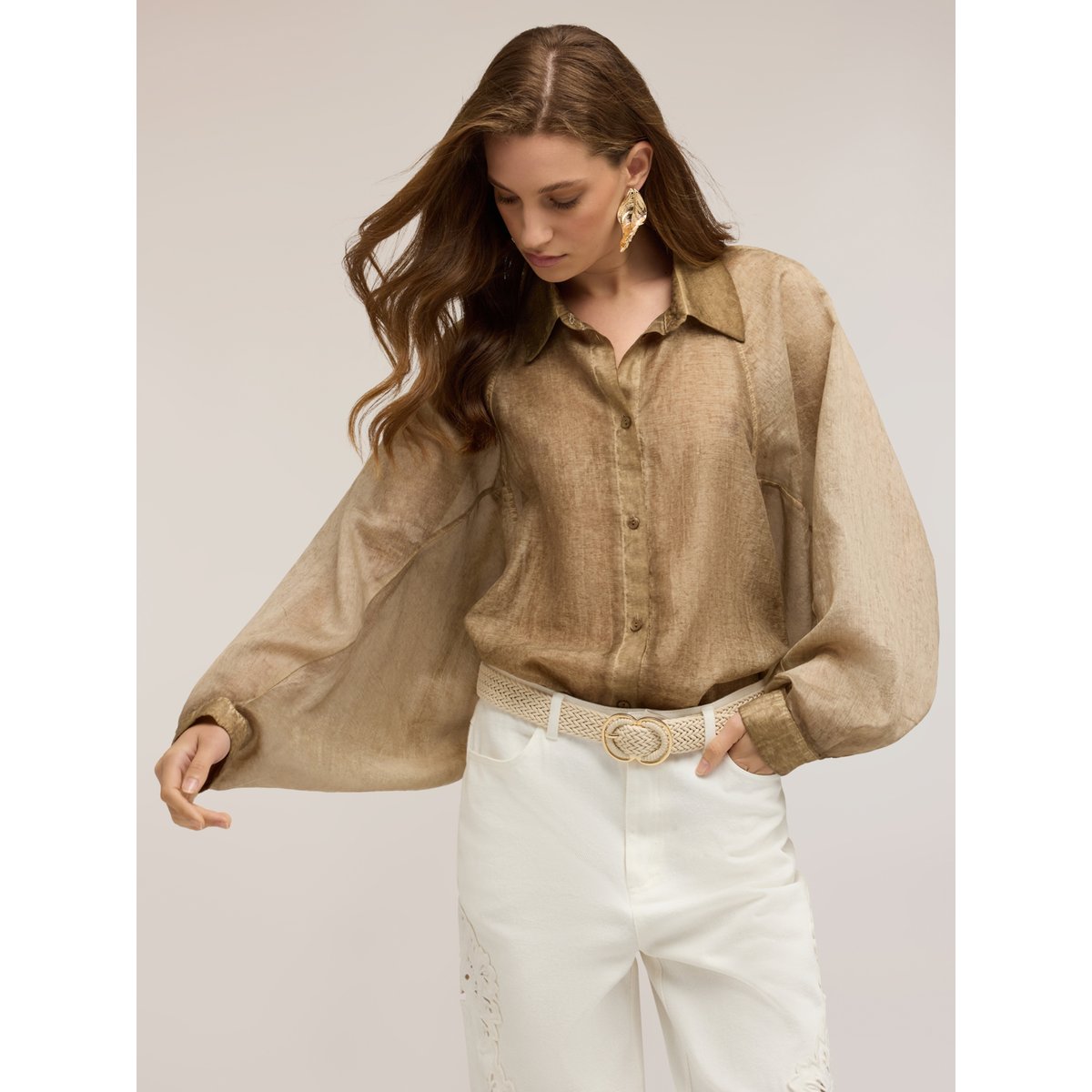 Chemise oversize. beige, MOTIVI
