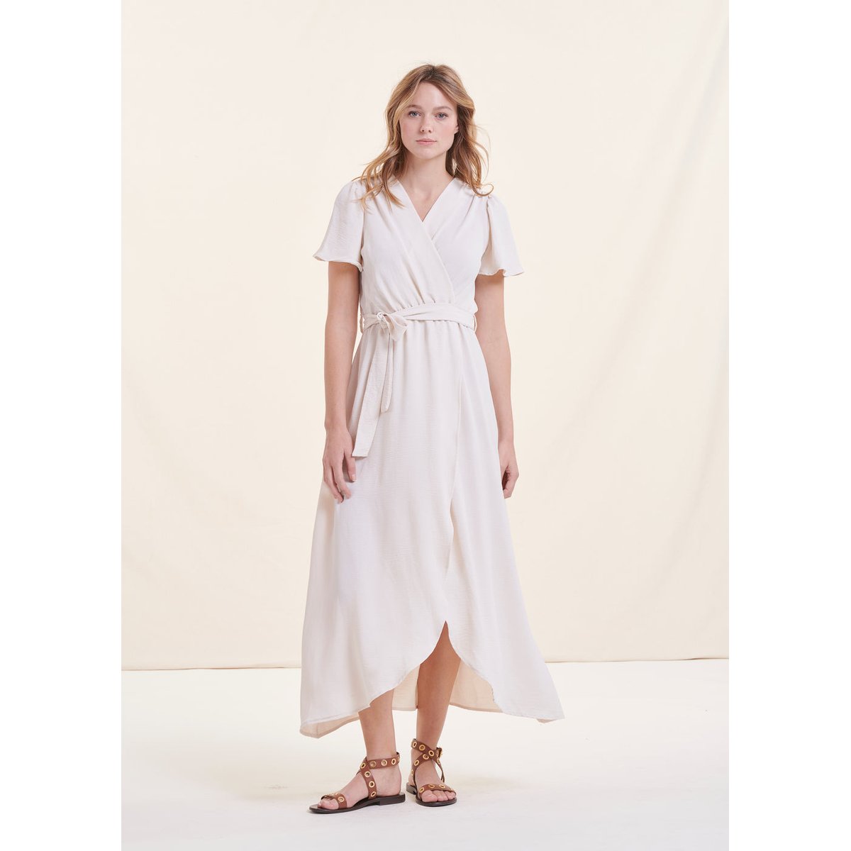 Robe longue faux portefeuille ecru, LA FEE MARABOUTEE