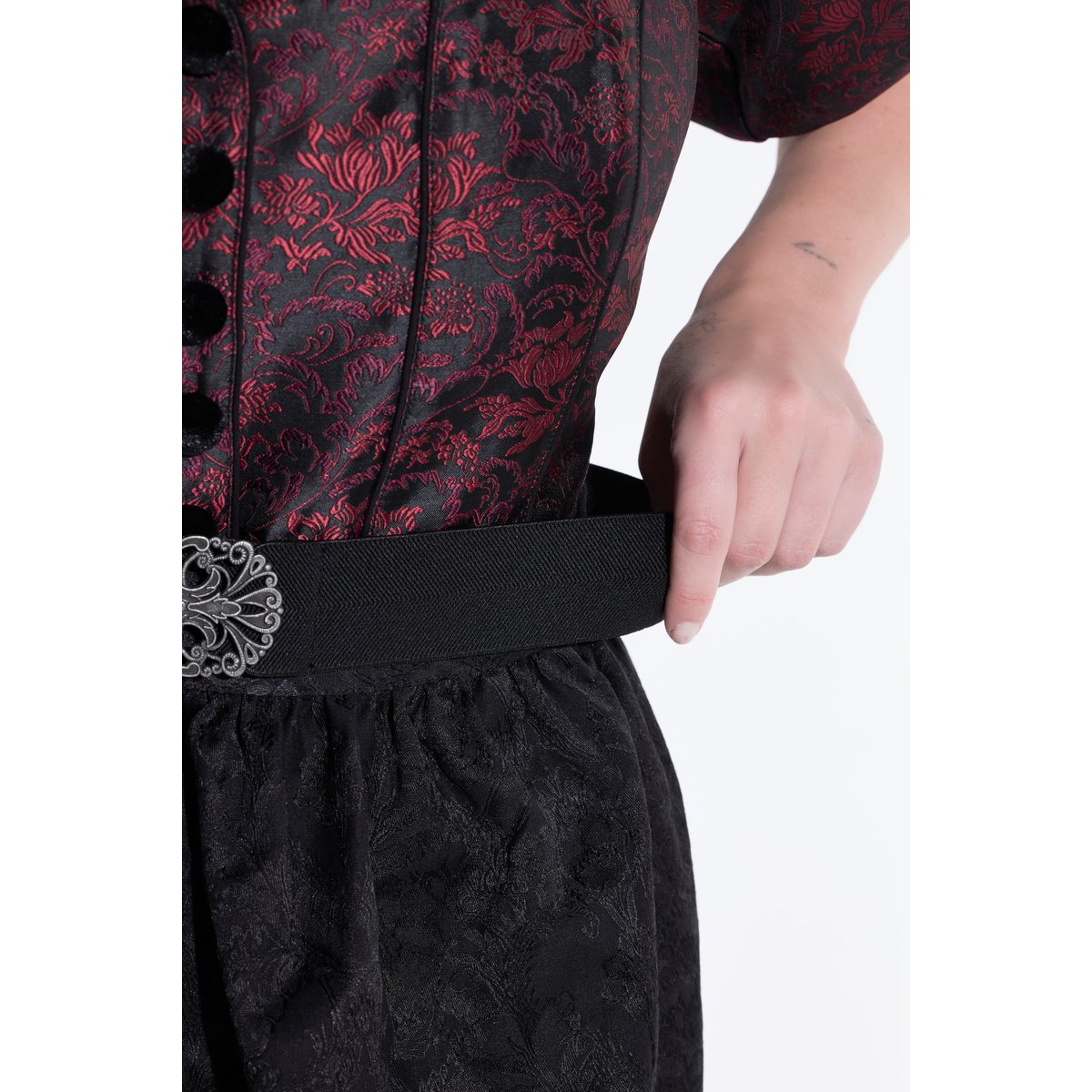 Dirndl, jacquard, col carré rouge vin foncé, ULLA POPKEN