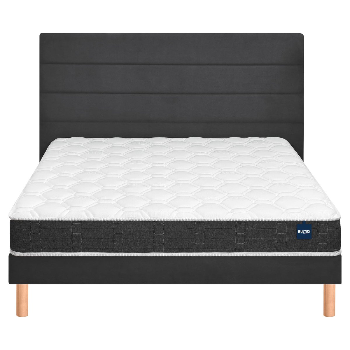 Ensemble matelas nano REGULAR, sommier VIGOROSO gris fumé et pieds blanc, BULTEX