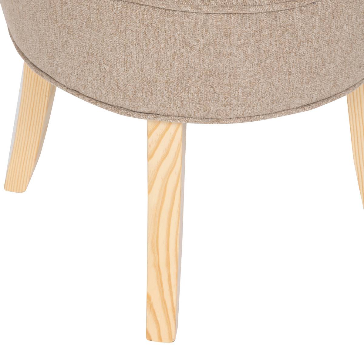 Tabouret dossier capitonné en tissu pieds pin FIRMIN beige, ATMOSPHERA