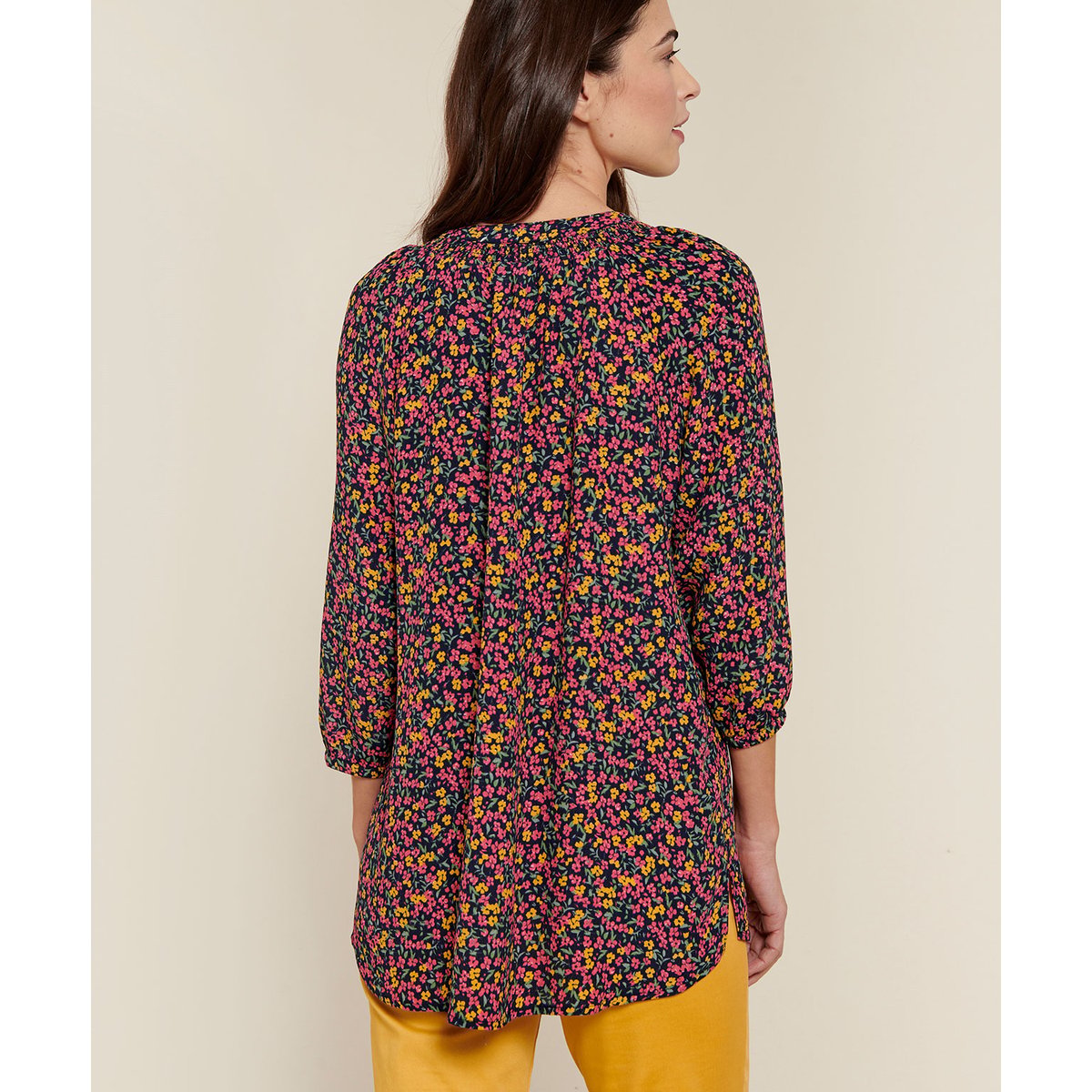 Blouse crêpe fleurie jaune coriandre imp., DAMART