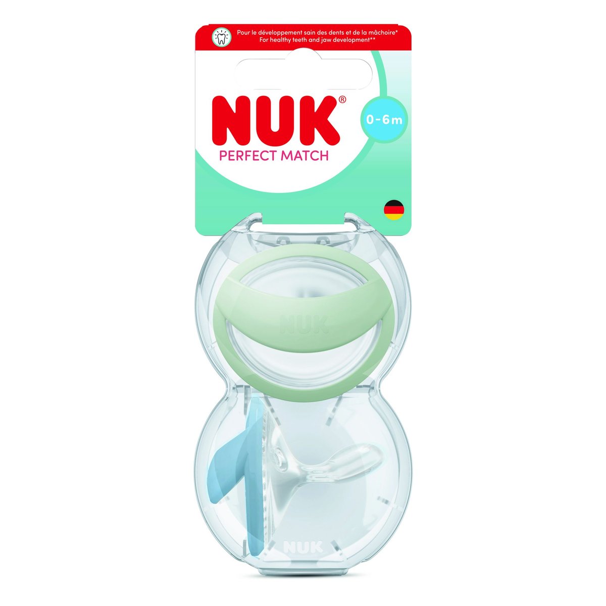 Lot de 2 sucettes Perfect Match 0-6 mois Bleu - Nuk vert/bleu, NUK