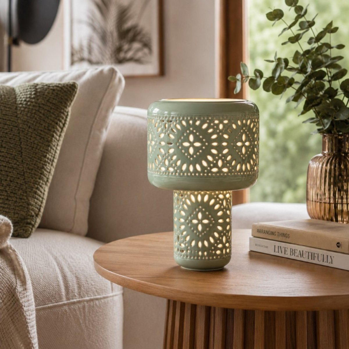 Lampe à poser métal émaillé vert matcha Nora vert, MILLUMINE