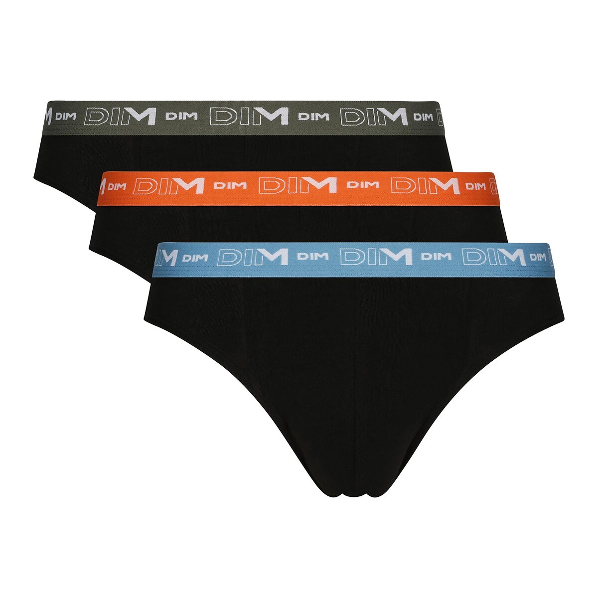 Confezione da 3 slip in cotone elasticizzato nero + arancione + blu, DIM