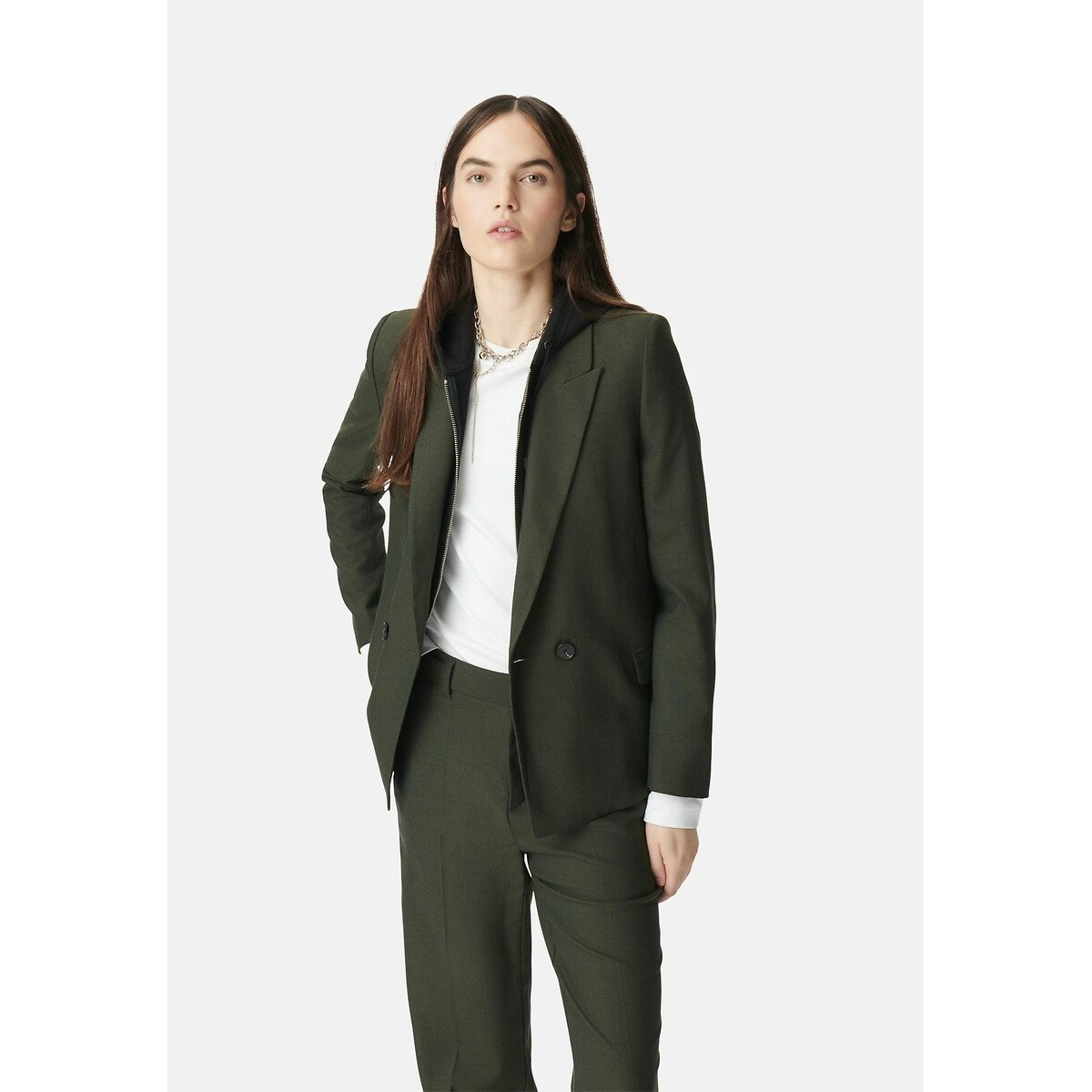 Veste de tailleur parementure amovible vert kaki, IKKS