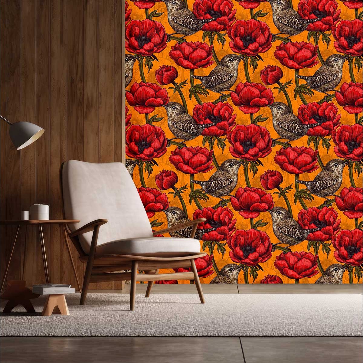 Papier peint jardin d'anémones intissé, HEXOA