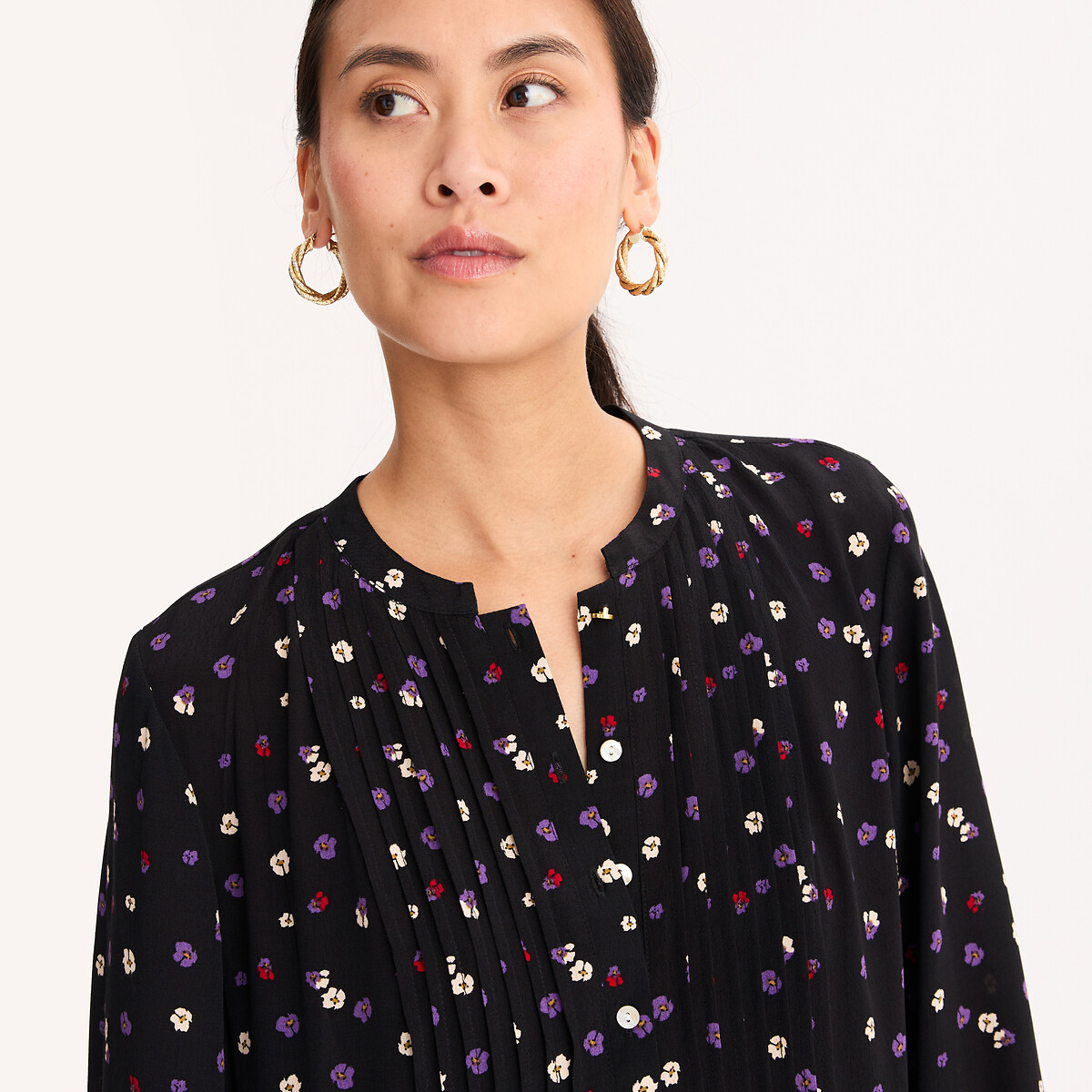Robe au genou, manches longues, imprimé floral  imprimé fleur, ANNE WEYBURN