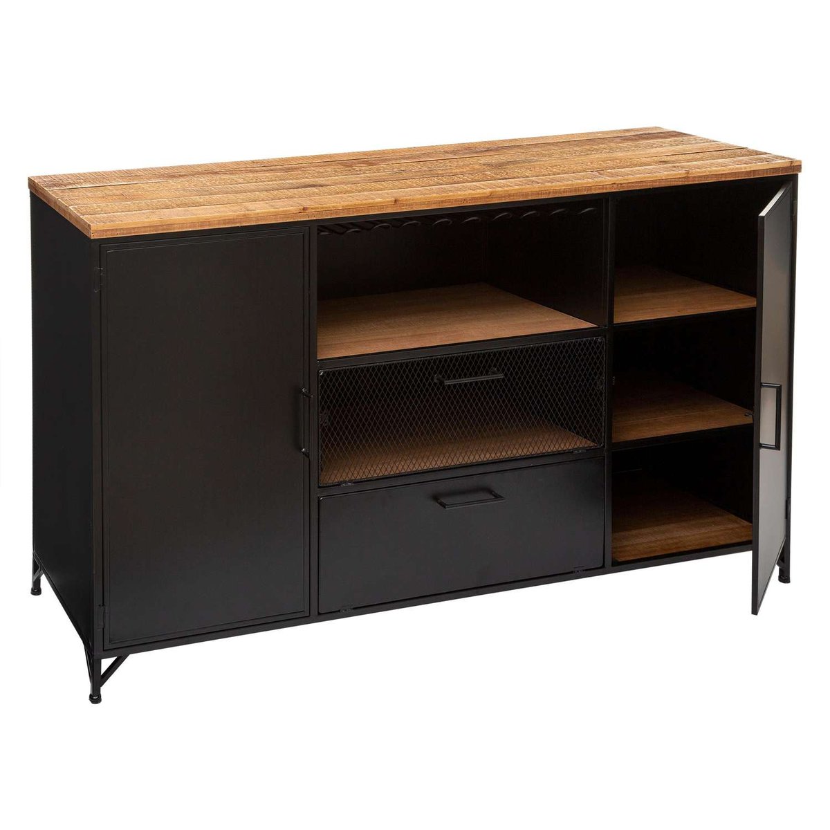 Buffet 2 portes et 2 tiroirs en bois CIERNA noir, ATMOSPHERA